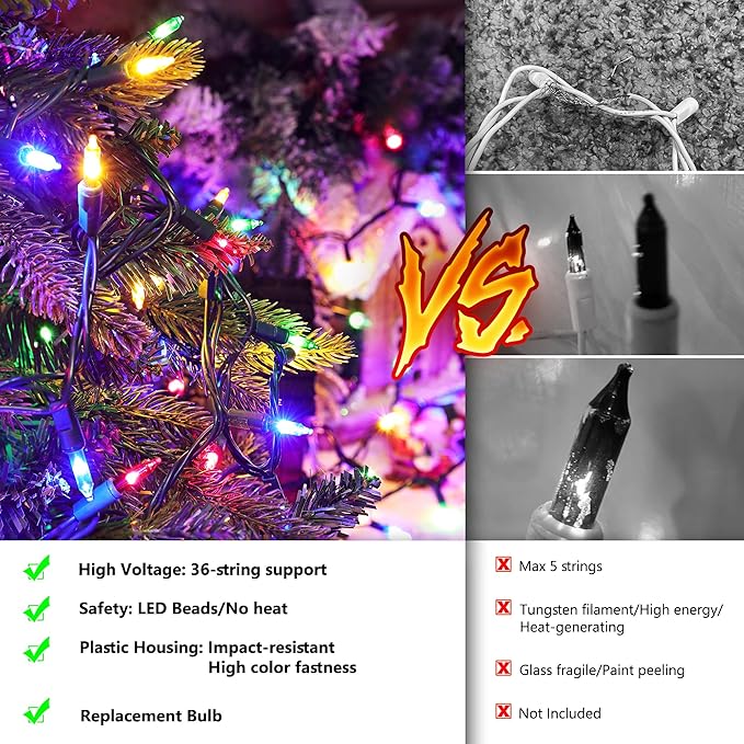 Joomer LED Christmas Lights, 2Pack Total 39FT 200 LED Multicolor Christmas Tree Lights, Connectable Waterproof Mini String Lights Plug in for Indoor Outdoor Home Christmas Decoration