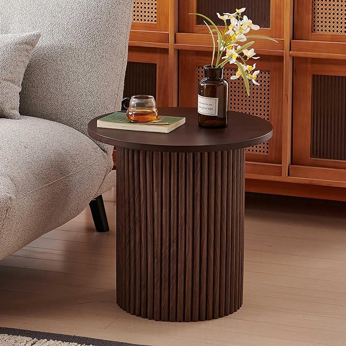 NORDICANA Single Accent Side Table for Living Room, 19.6 Inch Wide 19.6 Inch Tall Walnut Color Round End Table for Sofa, Accent Chair, Manufactured Wood Top with Walnut Veneer