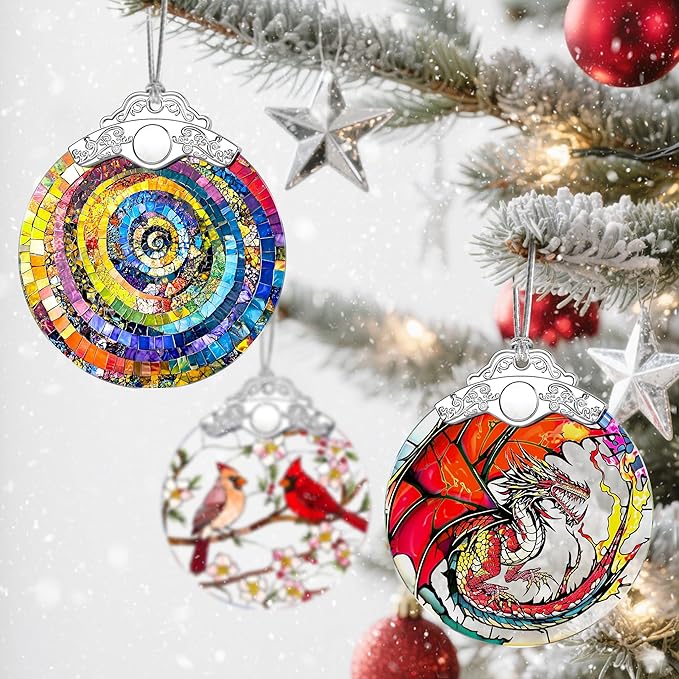 Christmas Ornaments: Stained Glass Ornament, Christmas Tree Ornament, Hanging Ornaments for Home Decor & Xmas Tree Decorations – Exquisite Holiday Decor, Gifts & Holiday Presents - Rainbow Spiral