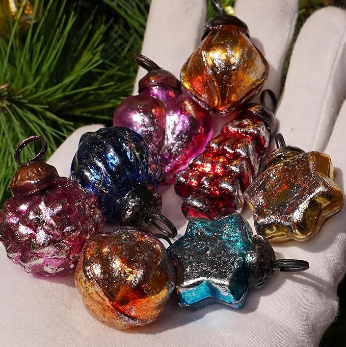 IndianShelf 100 Pieces Multicolor Distress Glass Vintage Christmas Ornaments Mini Bulk Decorative Ornaments for Halloween, Christmas Tree, New Year, Valentine Day, Holidays Event (25 * 4 Boxes)