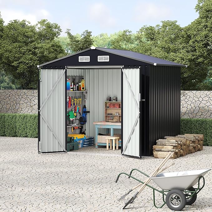 6x8 FT Metal Storage Sheds Outdoor with Floor, Metal ToolShed with Lockable Door, Metals Yard Sheds Metals Garden Shed Kit, MetalUtility Sheds Buildings with Air Vent for Backyard Garden Patio Lawn