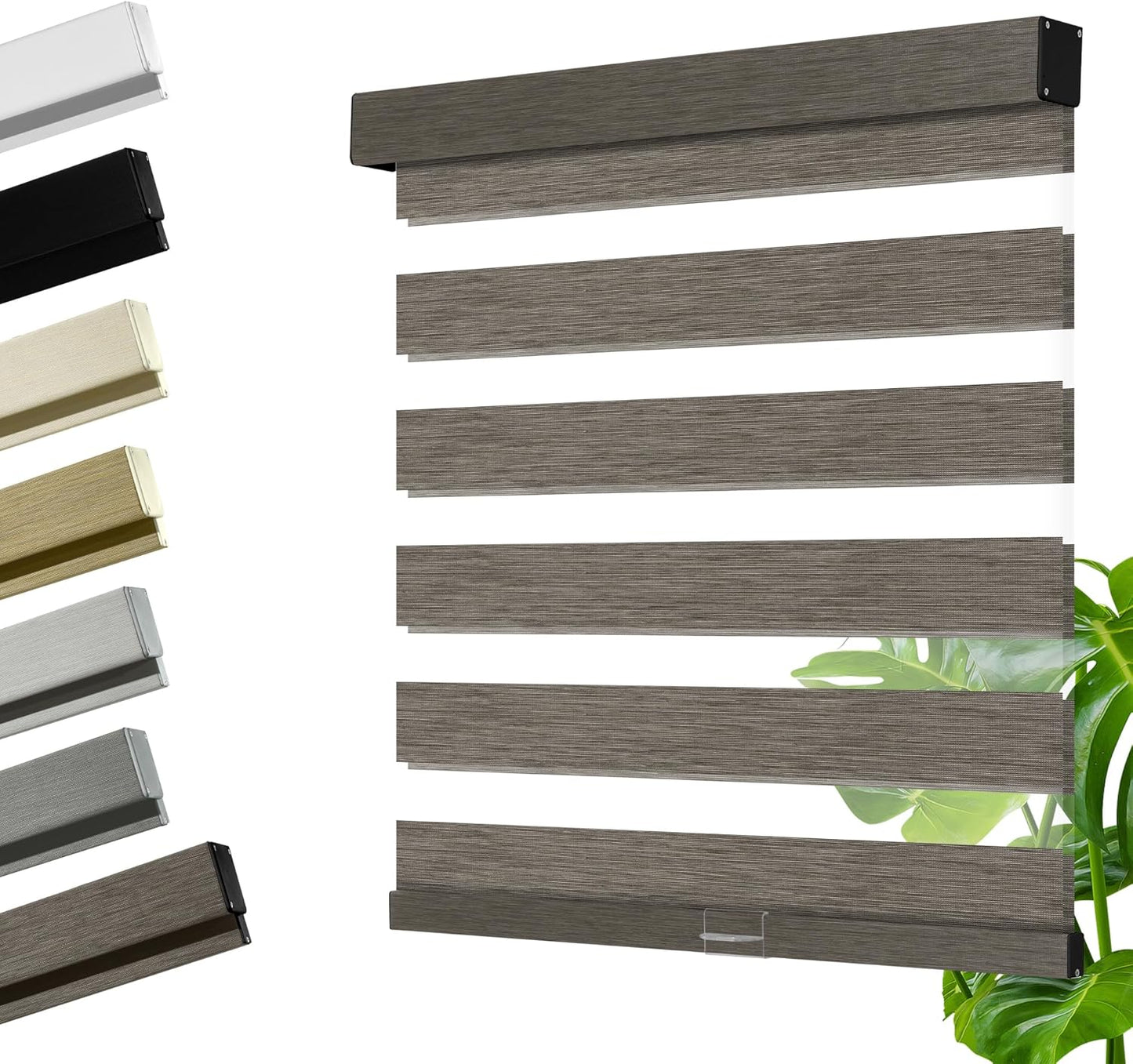 Cordless Zebra Blinds for Windows, Blackout Interior Blinds,Easy to Install,UV Protection,for Offices and Home,Custom Roller Shades, Mousse Dark Bown,60" W x 56" H
