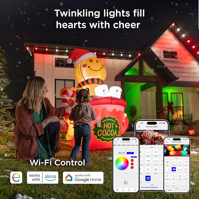 Enbrighten Vibe Eternity Permanent Outdoor Lights for House, 150ft, 108 RGBWIC LEDs, Close Spacing, 33lm, Color Changing, Christmas, Eave Lighting, Smart App, Works with Alexa, Google Home, 85102