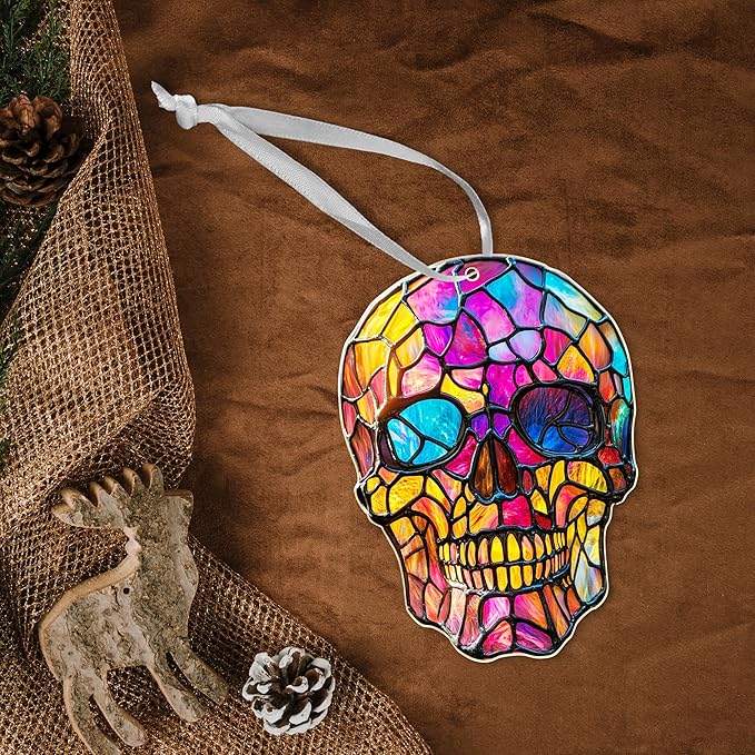 Skull Christmas Ornaments - 2D Flat (Not 3D) Acrylic Gothic Christmas Ornaments 2025 for Xmas Decorations - Skull Gifts for Women Men, Goth Gifts for Women, Skeleton Gothic Decor