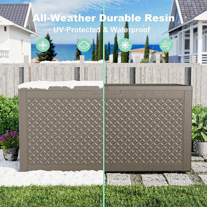 121 Gallon Deck Box with Lock - Resin Waterproof Outdoor Storage Box for Patio Furniture,Garden Tools,Cushions,Pool Accessories(Grey)