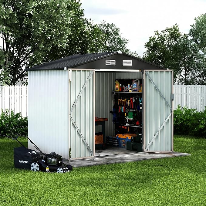 6X8 FT Metal Storage Sheds Outdoor, Metal Yard Sheds Garden Shed Kit, Tool Shed with Lockable Door, Utility Sheds Buildings with Air Vent for Backyard Garden Patio Lawn