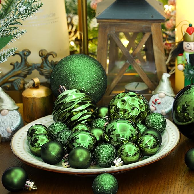 XmasExp 24ct Christmas Ball Ornaments Shatterproof Christmas Ornaments Set Decorations for Xmas Tree Balls 60mm2.36 (Dark Green)