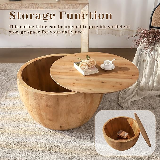 Vintage Style Bucket Shaped Coffee Table, Drum Coffee Table for Office, Dining Room and Living Room, Nature(Two-Piece Set)