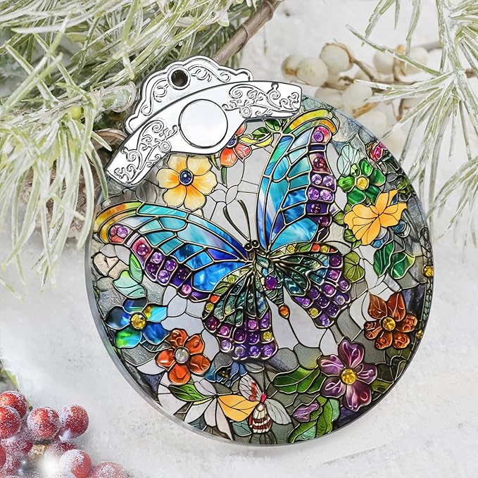 Christmas Decorations Ornaments, Stained Glass Ornament, Christmas Tree Ornaments, 2025 Gift Ornament, Xmas Gift for Friend Family Coworker - Butterfly