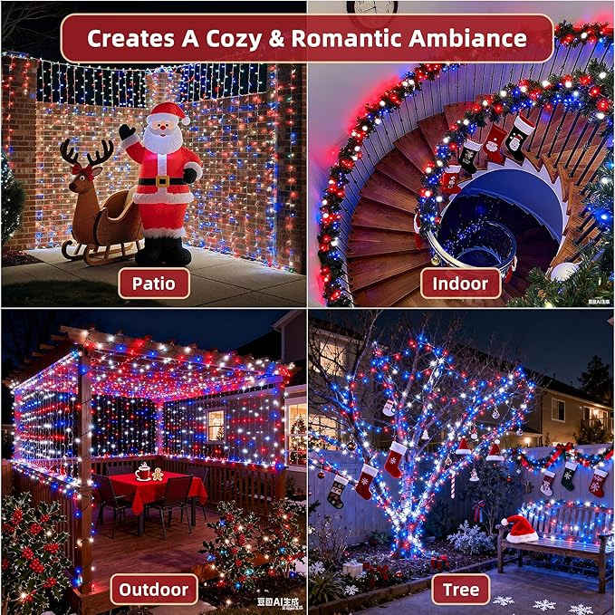 240FT Christmas Lights Outdoor, 750 LED Christmas Tree Decoration Lights with 12 Modes & Timer Memory, Dimmable Plug In Waterproof LED Xmas Light for Yard Wedding Party Holiday Red White & Blue