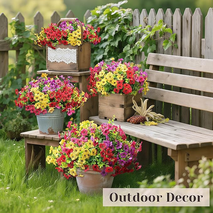 Der Rose 12 Bundles Artificial Flowers for Outdoors Fake Flowers Plants Spring Summer Decoration UV Resistant for Outside Home Porch Patio Garden Decor