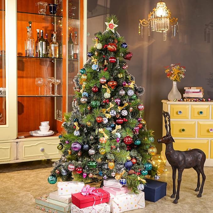 IndianShelf 100 Pieces Multicolor Distress Glass Vintage Christmas Ornaments Mini Bulk Decorative Ornaments for Halloween, Christmas Tree, New Year, Valentine Day, Holidays Event (25 * 4 Boxes)