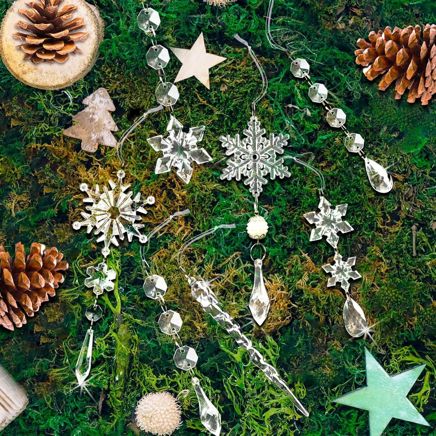 Christmas Tree Decoration Crystal Ornaments - 48pcs Acrylic Christmas Ornaments Snowflake Icicle Drop Crystal Hanging Ornaments for Xmas Tree Winter Holiday Frozen Party Decorations