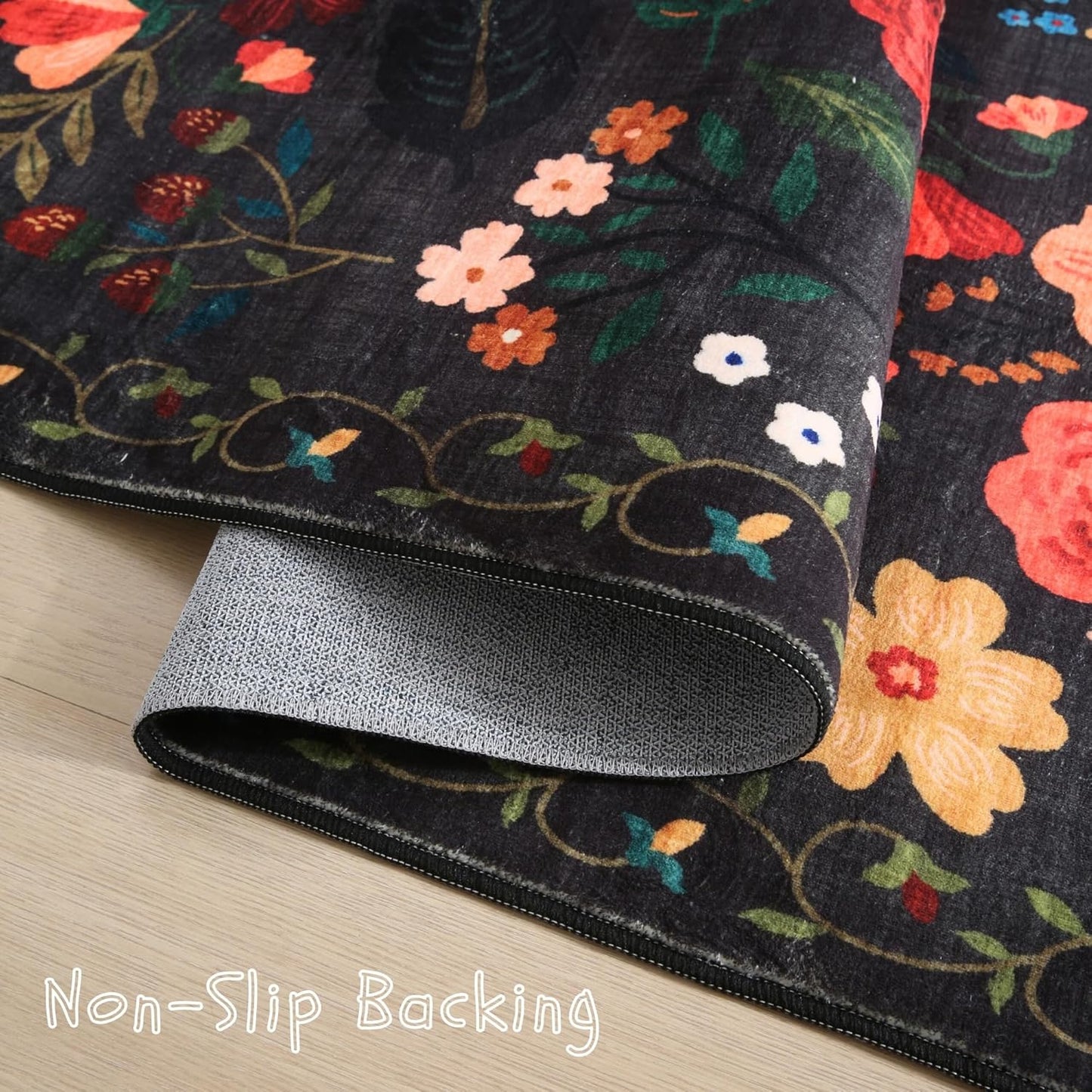 Runner Rug for Hallways Kitchen Rug Non Slip 2'6''x8' Washable Runner Rugs with Rubber Backing Soft Floral Carpet Runner for Hallways, Kitchen, Laundry, Bedroom, Bathroom(Black)