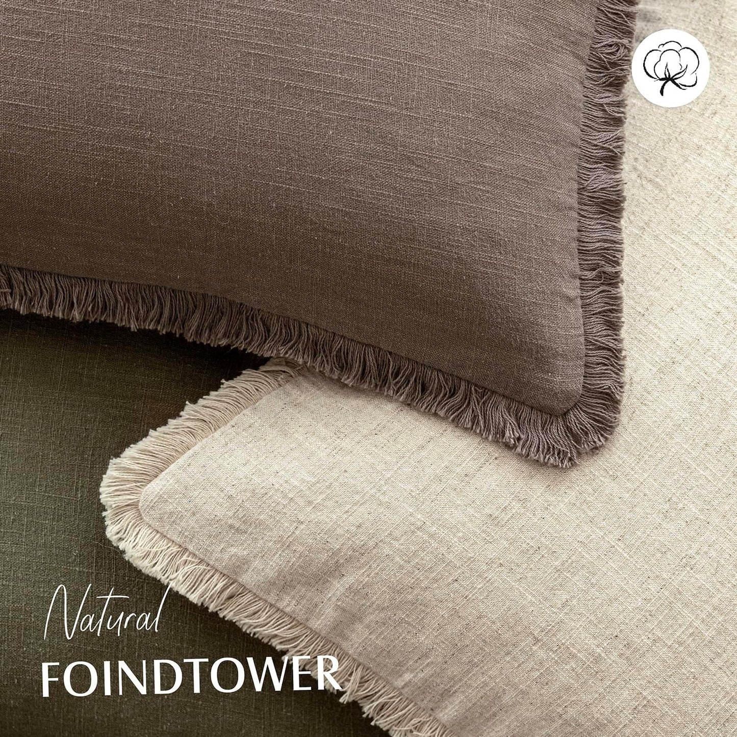 Foindtower Set of 2 Decorative Linen Fringe Lumbar Throw Pillow Covers Boho Farmhouse Cushion Cover with Tassels Accent Pillowcase for Couch Sofa Bed Living Room Home Decor,12×24 Inch,Light Coffee