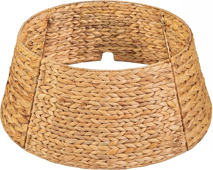 CLAYNIX Tree Collar - Large to Small Christmas Tree, 28" Christmas Tree Ring Adjustable Water Hyacinth Skirt, Christmas Tree Skirt for Decoration, Base Protection from Pets
