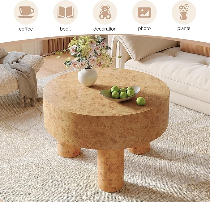 Tribesigns 31.5-Inch Round Coffee Table for Living Room, Modern Circle Center Cocktail Tea Table with Burl Texture & Sturdy Legs, for Home Apartment Small Space