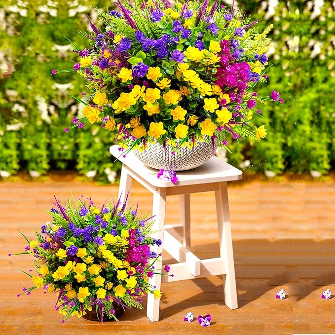 Artificial Flowers for Outdoors, 20 Bundle Artificial Plants Outdoor Fake Flowers UV Resistant, Outdoor Fake Plants Plastic Faux Flowers for Porch Window Box Garden