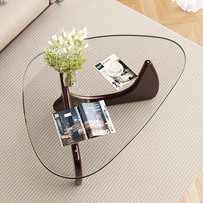 Modern Glass Coffee Table, Mid Century Triangle Coffee Table for Living Room Bedroom Reception Office Tables