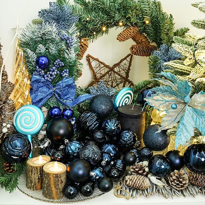 XmasExp 16ct Christmas Balls Ornaments - Shatterproof Large Hanging Ball Decorative Xmas Balls for Holiday Wedding Party Xmas Tree Decoration(3.15"/80mm, Diamond Blue)