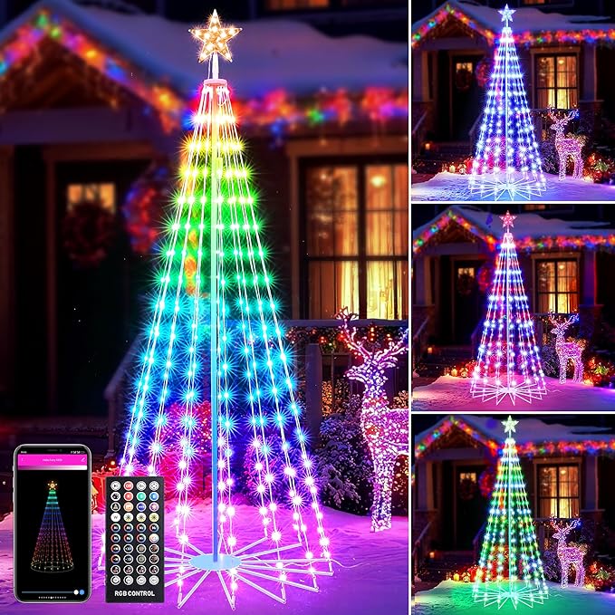 Joomer Christmas Tree Star Lights, 8FT 340LED Smart Orange Purple Light with Remote Timer Music Sync Bluetooth App Controlled RGB Color Changing Lights for Christmas Halloween Decoration