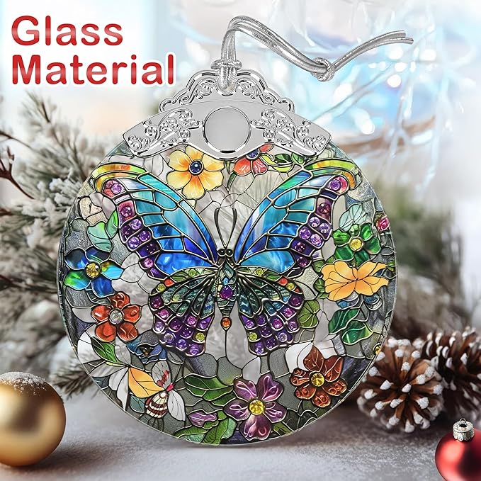 Christmas Decorations Ornaments, Stained Glass Ornament, Christmas Tree Ornaments, 2025 Gift Ornament, Xmas Gift for Friend Family Coworker - Butterfly