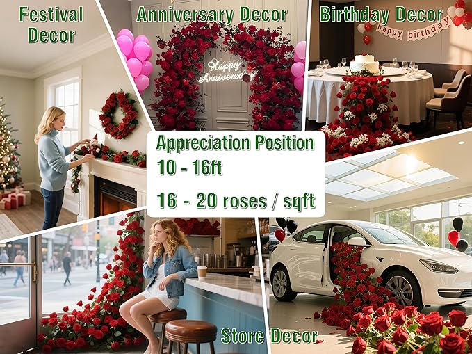 10 Stems Artificial Roses Bouquet with 4pcs Artificial Baby's Breath 6pcs Artificial Eucalyptus Leaves Stems, for Silk Floral Arrangement or Space Decoration (Red)