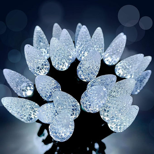 Christmas C6 Bulbs Light String 50 LED White Strawberry Xmas Tree Outdoor Indoor Waterproof Decoration Plug in 18 Feet Used for Patio Party Festive Courtyard Home (Cold White)