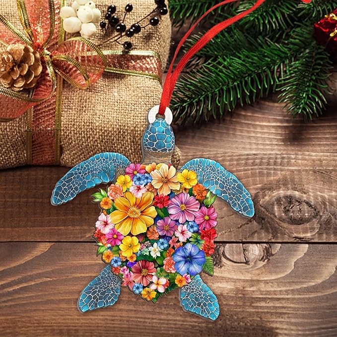 Christmas Beach Gifts for Women - 2D Flat (Not 3D) Suncatcher Christmas Ornaments 2025 - Sea Turtle Ornament Beach Decor, Turtle Ornaments for Tree, Ocean Ornament, Ocean Gifts for Mom Grandma