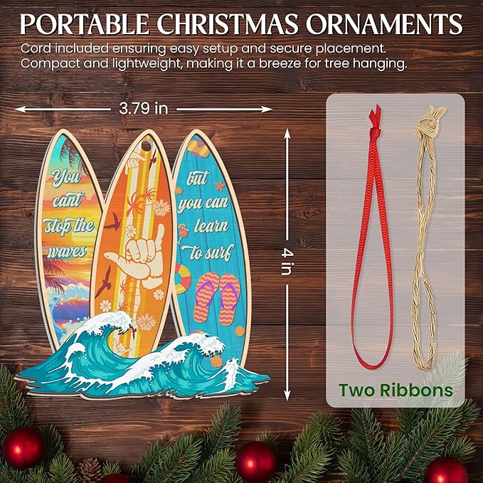 AVERXO Surfboard Ornaments for Christmas Tree - Suncatcher Christmas Ornaments 2025 - Surfboard Ornament, Surfer Gifts for Men Women, Beach Gifts for Surfers Beach Lovers Friends, Beach Ornament Decor