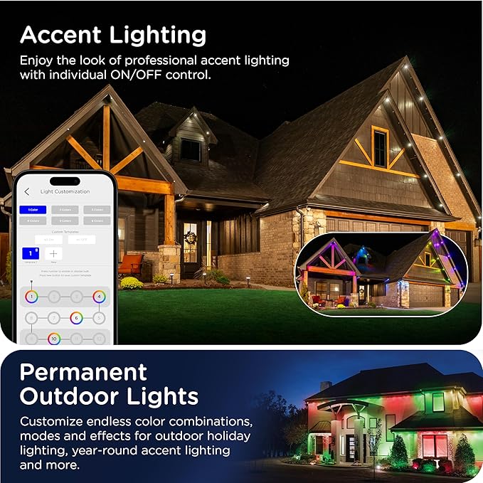 Enbrighten Vibe Eternity Permanent Outdoor Lights for House, 100 Feet, 72 RGBWIC LEDs, Close Spacing, 33lm, Color Changing, Christmas, Eave Lighting, Smart App, Works with Alexa, Google Home, 81103