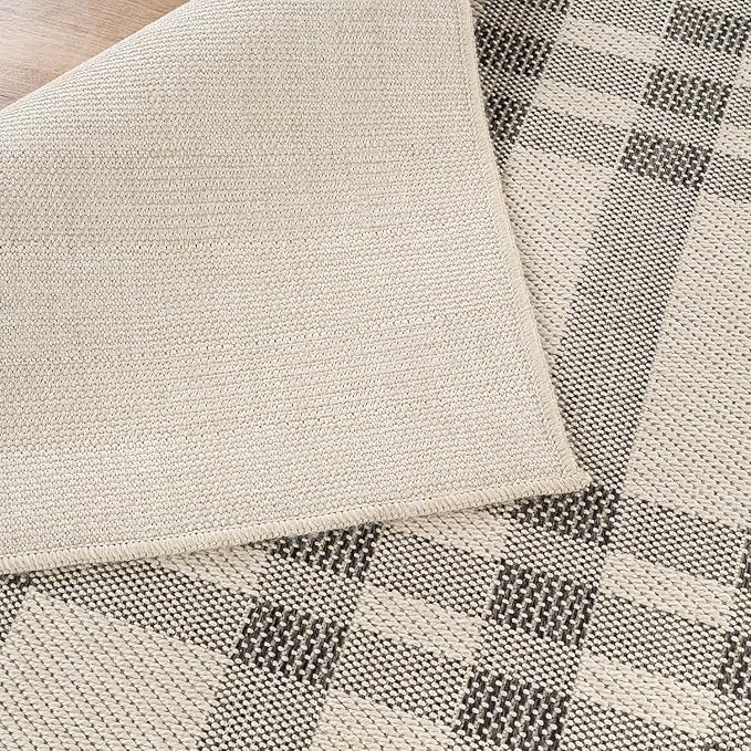 CAMILSON Easy Jute Rug 5x7, Indoor Outdoor Off-White Color Fiber Area Rugs for Living Room Patio and Kitchen Rug Checkred Boho Woven Design, Easy-Cleaning, Washable Outside Carpet (5 x 7)