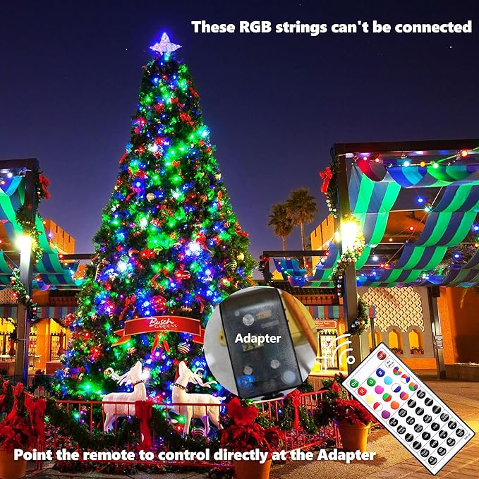 Joomer Christmas String Lights - 66FT 200LED RGB String Lights with Remote, Waterproof Outdoor Indoor with Timer Memory Function for Tree, Yard, Christmas Decor (Non-Connectable)