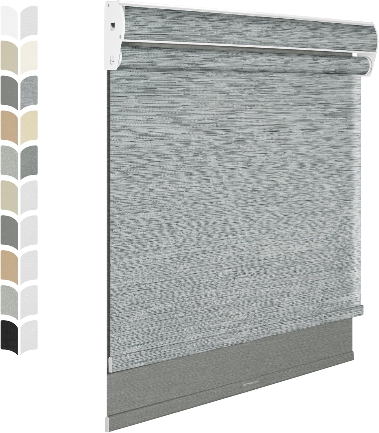 BERISSA Cordless Dual Roller Shades with Cassette Valance, Double Window Shades Blackout and Light Filtering, Day and Night for Home Office Door. Striped Jacquard Grey. 67 W x 72" H