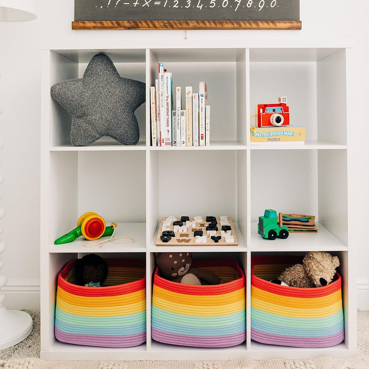 OrganiHaus Set of 3 Rainbow Woven Storage Baskets for Organizing, Cotton Rope Organizer Bins for Shelves, Closet & Nursery, Dog Toy Basket, Decorative Bins for Toys, Towels & Books - 15x10x9