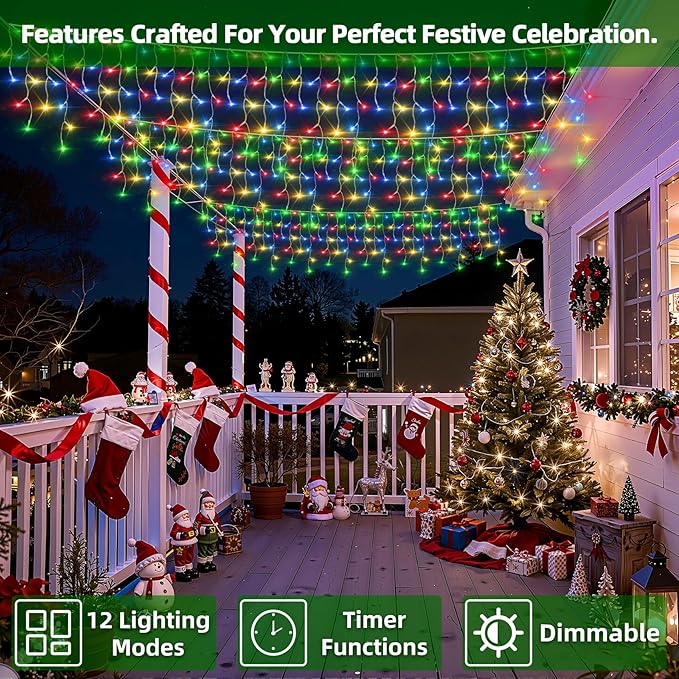 810 LED Christmas Lights with 180Drops, 82ft 12 Modes Multicolor Fairy String Lights with Timer Dimmable, Waterproof Twinkle Lights for Christmas Indoor Outdoor Holiday Wedding Party Eaves Decorations