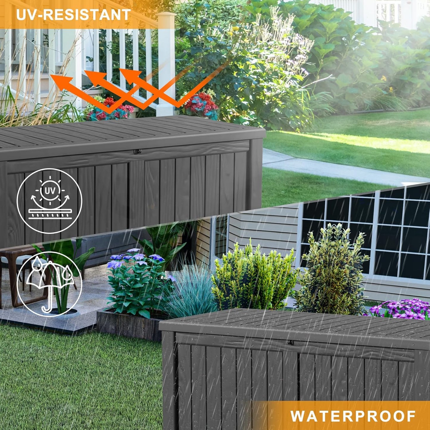 120 Gallon Deck Box,Resin Outdoor Storage Box with Lockable for Patio Furniture, Pool Accessories, Garden Tools Waterproof Outside Storage Box, Black