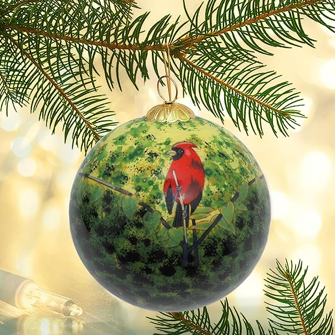 Blown Glass Christmas Ornament | Red Cardinal | Hand Painted Inside | Original Art | Includes Gift Box