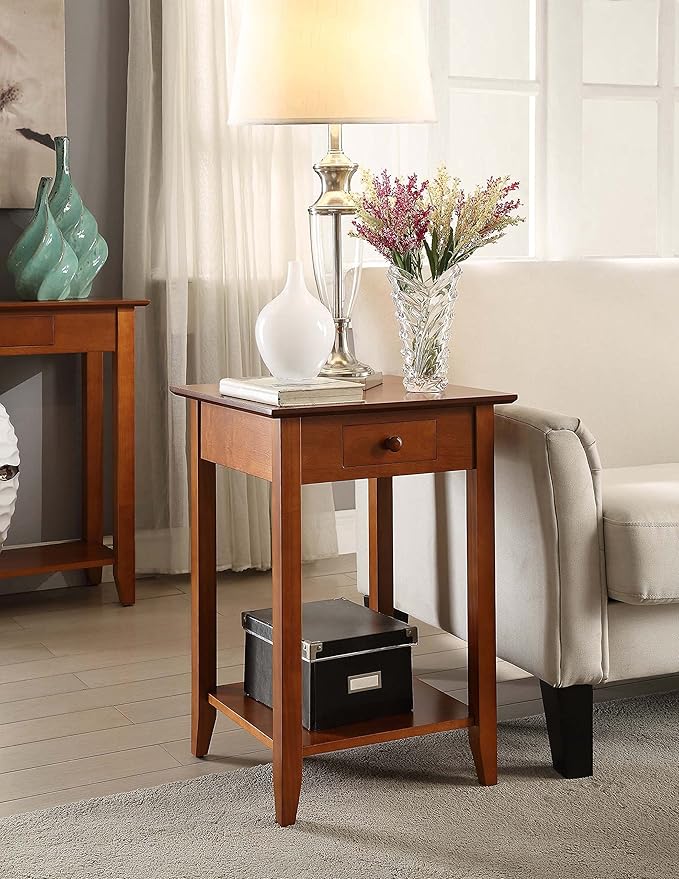 Convenience Concepts American Heritage End Table with Drawer and Shelf, Cherry, 18 in x 18 in x 26 in