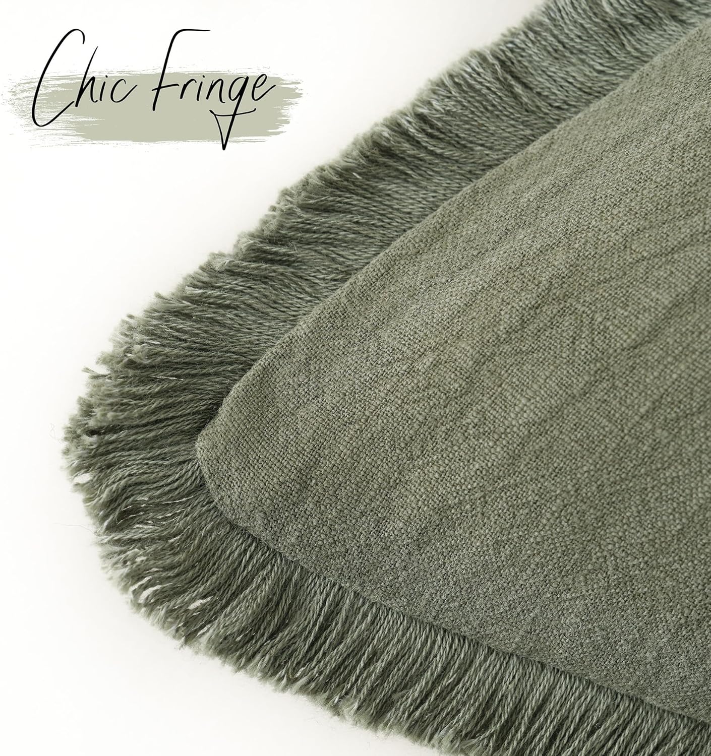 Foindtower Set of 2 Decorative Linen Fringe Throw Pillow Covers Cozy Boho Farmhouse Cushion Cover with Tassels Soft Accent Pillowcase for Couch Sofa Bed Living Room Home Decor, 16×16 Inch, Olive Green
