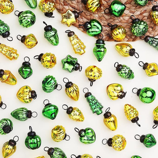 IndianShelf 300 Pieces Gold Green Glass Vintage Christmas Ornaments Mini Bulk Decorative Ornaments for Halloween, Christmas Tree, New Year, Valentine Day, Holidays, Event and Wedding (25 * 12 Boxes)