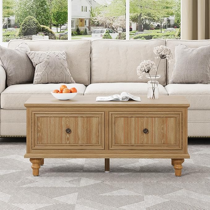 Lift Top Coffee Table with Storage, 39" Wood Rectangular Center Table with Lifting Top, Sturdy Space-Saving Dining Table for Living Room Home Office Small Space (Natural)