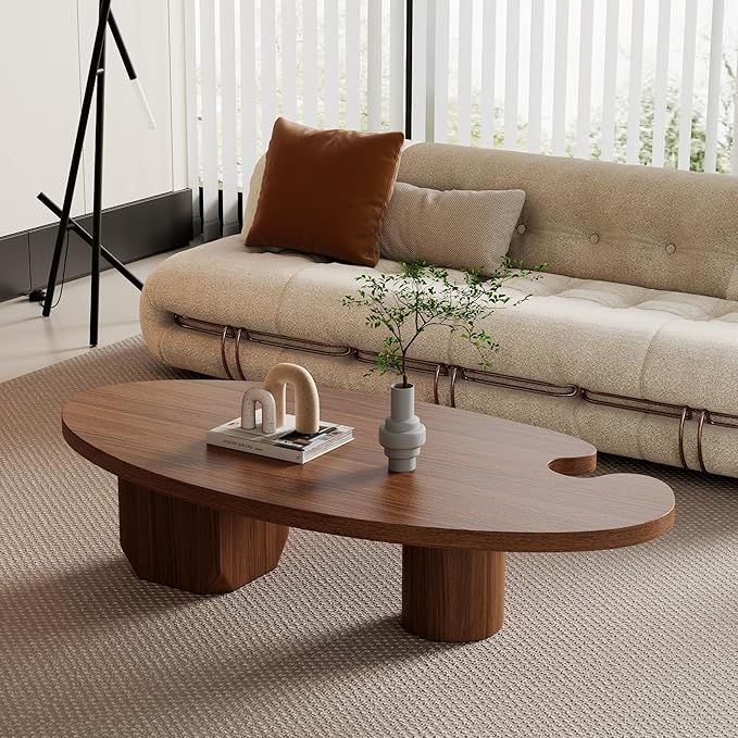 Mid Century Modern Coffee Table for Living Room, 51.2" Oval Coffee Table with Unqiue Legs, Walnut Color Center Table for Living Room Table Tea Table for Home Office