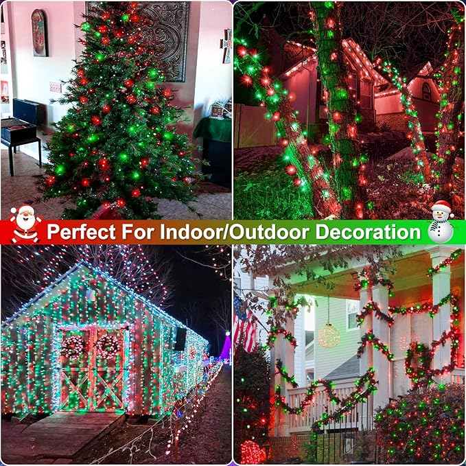 Red and Green Christmas Lights Outdoor, 100FT 300 LED Christmas Tree Lights with 8 Modes Waterproof, Plug in Green Wire String Twinkle Lights for Indoor Yard Garden Xmas Party Holiday Decorations