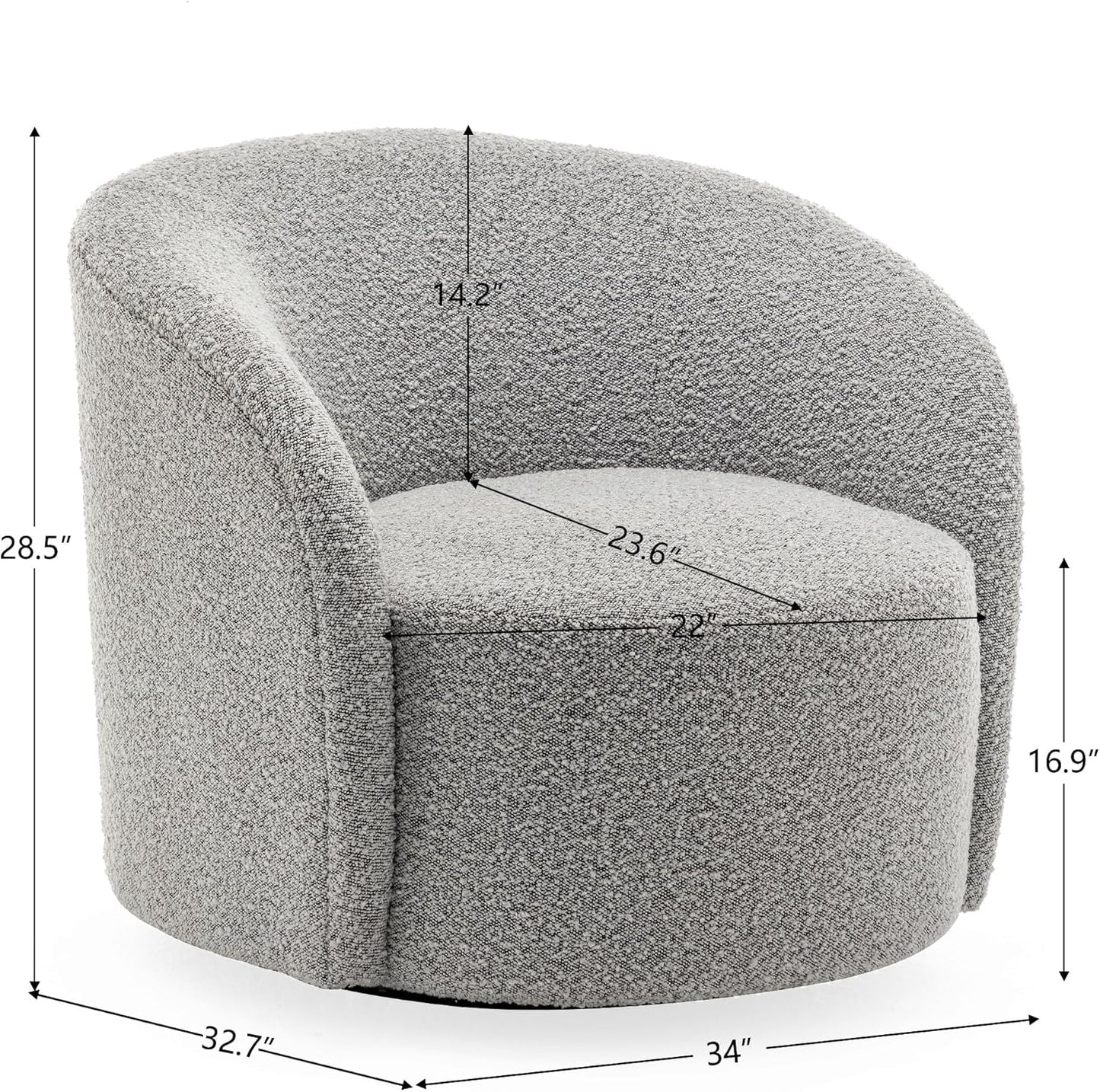 KINWELL 34" W Swivel Barrel Chair Set of 2, Mid Century Modern Round Upholstered Boucle Swivel Accent Chairs, No Assembly Sofa Chair for Living Room Bedroom Reading, Black White