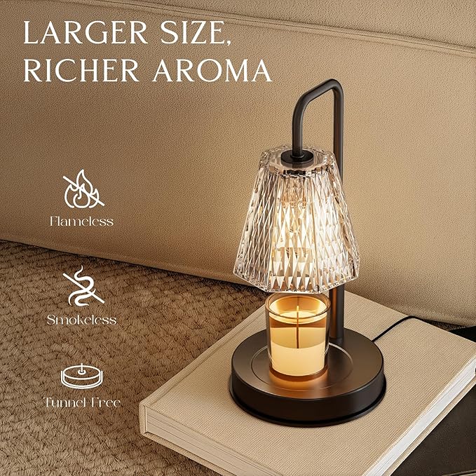 Candle Warmer Lamp with Timer – Dimmable Wax Warmer for Room Decor, Height Adjustable Candle Lamp for Mom Christmas Gifts, Birthday Gifts for Women, House warming Gifts for New Home Decor with 2 Bulbs