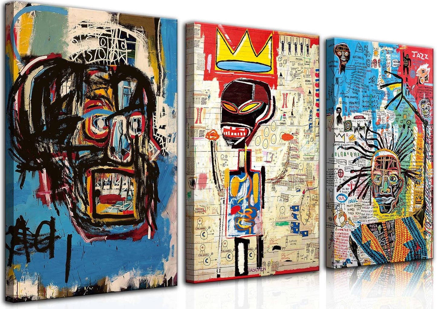 3 Pcs Modern Street Graffiti Wall Art Abstract Poster Print Wall Decor Artist Blue Print Canvas Painting for Living Room Bedroom Bathroom Office Home Decorations (Framed, 16"Hx12"W×3pcs)