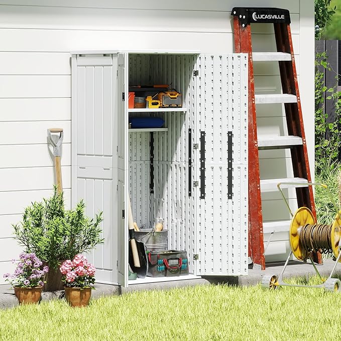 EHHLY Heavy Duty Tall Storage Cabinet Outdoor Weatherproof, 28 Cuft Garage Storage Cabinet with 4 Adjustable Shelves, Lockable Kitchen Pantry Closer Organizer, 31Wx23Lx66H, Polar White