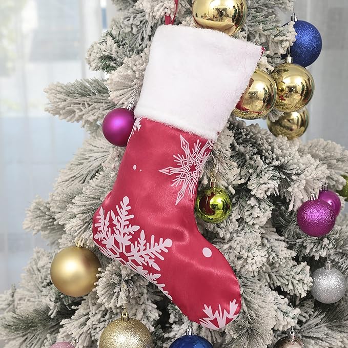 Flash World 36 Inch Large Christmas Tree Skirt Xmas Soft Cover Mat Decor Snowflake Collar Farmhouse Tree Skirt for Holiday Ornaments Party Home Indoor Decorations (Flocking Red, 36INCH)