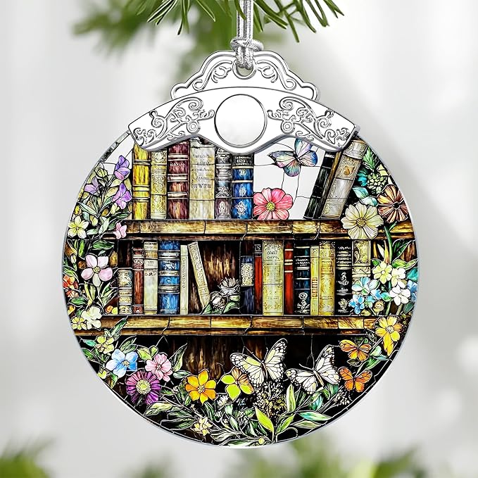 Book Stained Glass Ornament, Christmas Ornaments – Christmas Tree Decorations, Holiday Decor, Stocking Stuffer, Gift Idea, Gifts for Book Lover, Friend, and Faimly